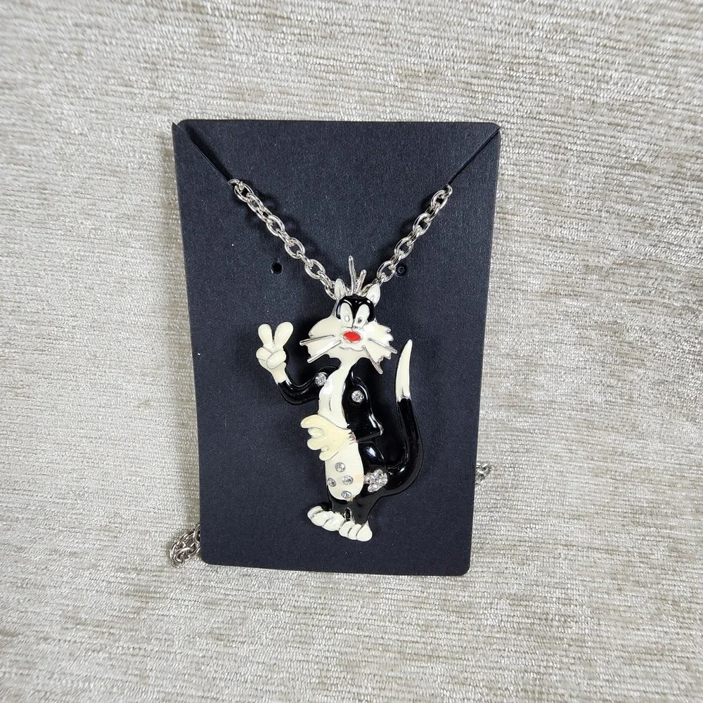 Vintage Looney Tunes Villian Sylvester The Cat Tweety Bird Pendant Necklace 20